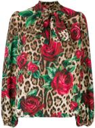 Dolce & Gabbana Rose Leopard Pussybow Blouse - Brown