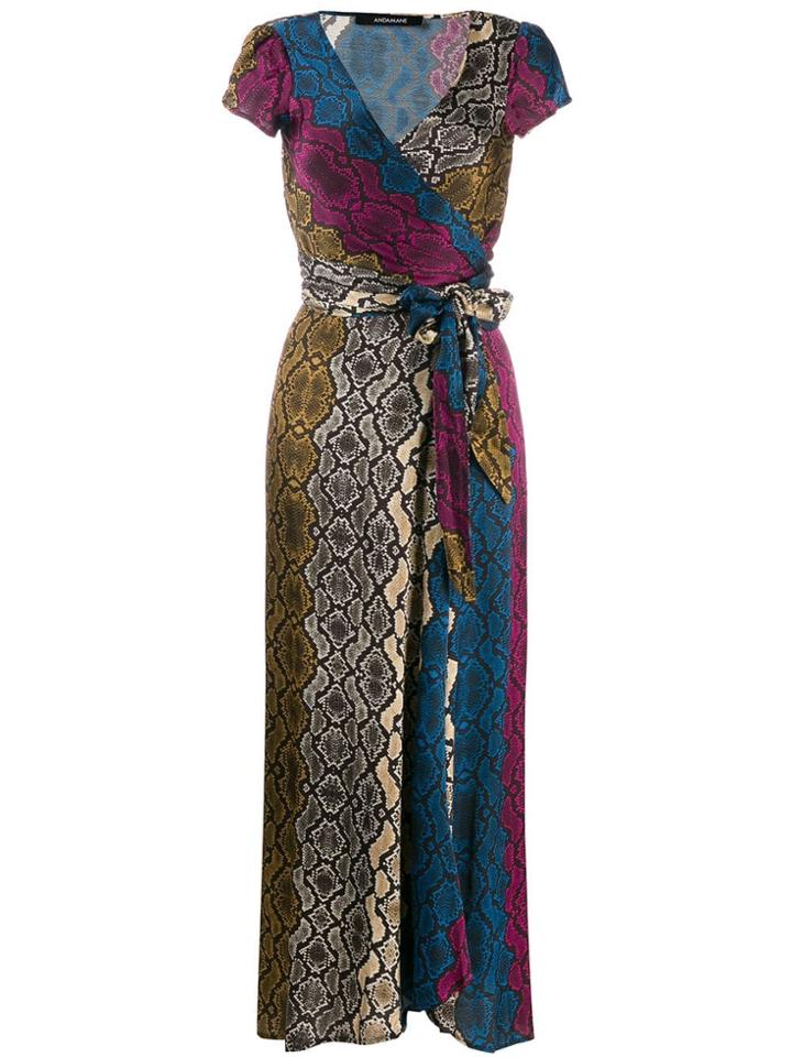 Andamane Snakeskin Print Wrap Dress - Pink
