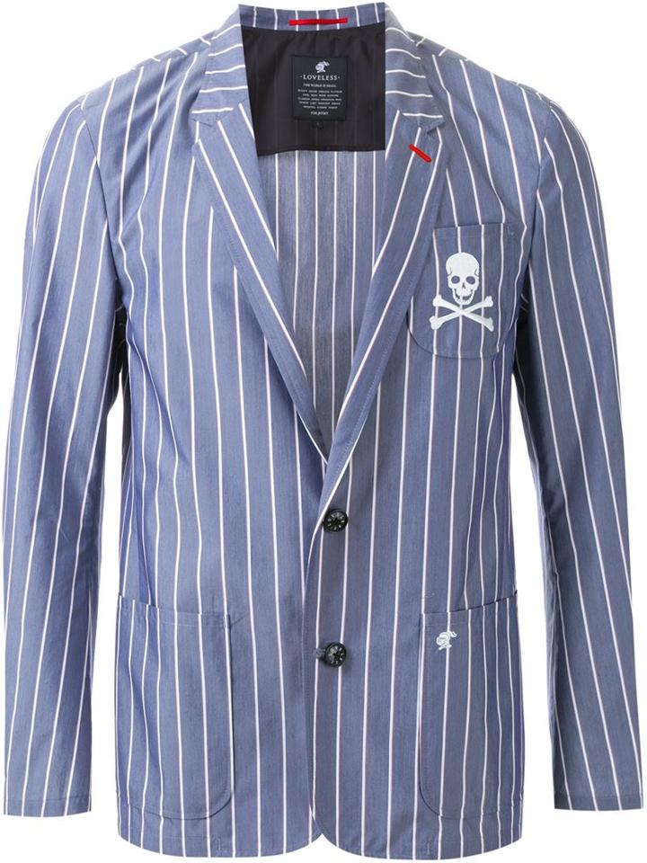 Loveless - Pinstriped Single Breasted Blazer - Men - Cotton/nylon - L, Blue, Cotton/nylon