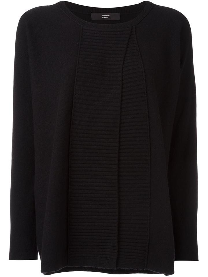 Steffen Schraut Wrap Detail Ribbed Jumper, Women's, Size: 34, Black, Cashmere