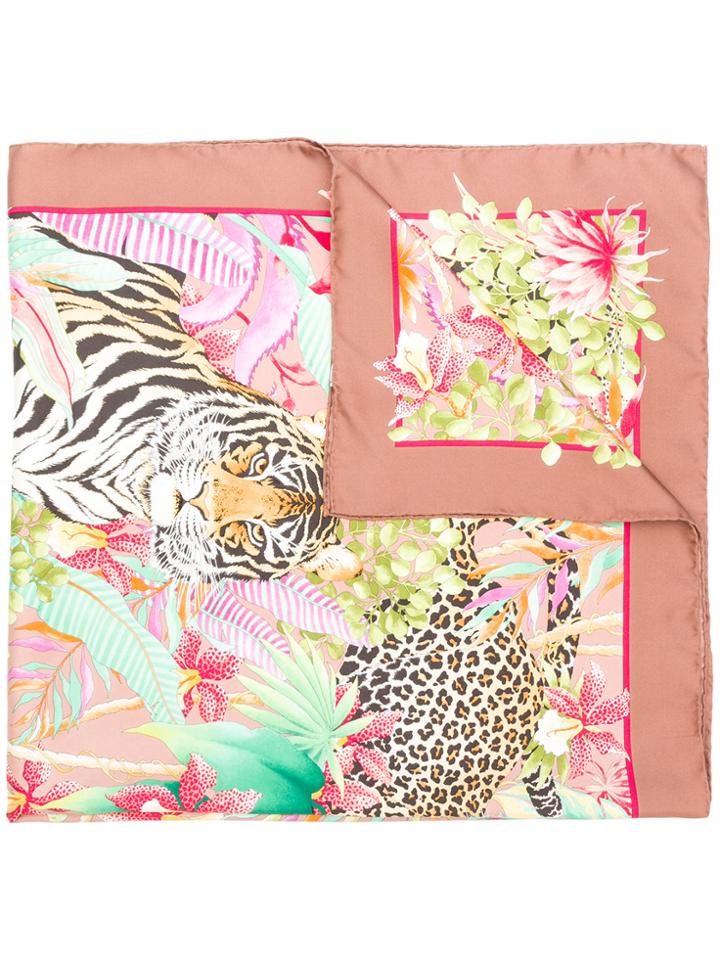 Salvatore Ferragamo Tiger Print Scarf - Nude & Neutrals
