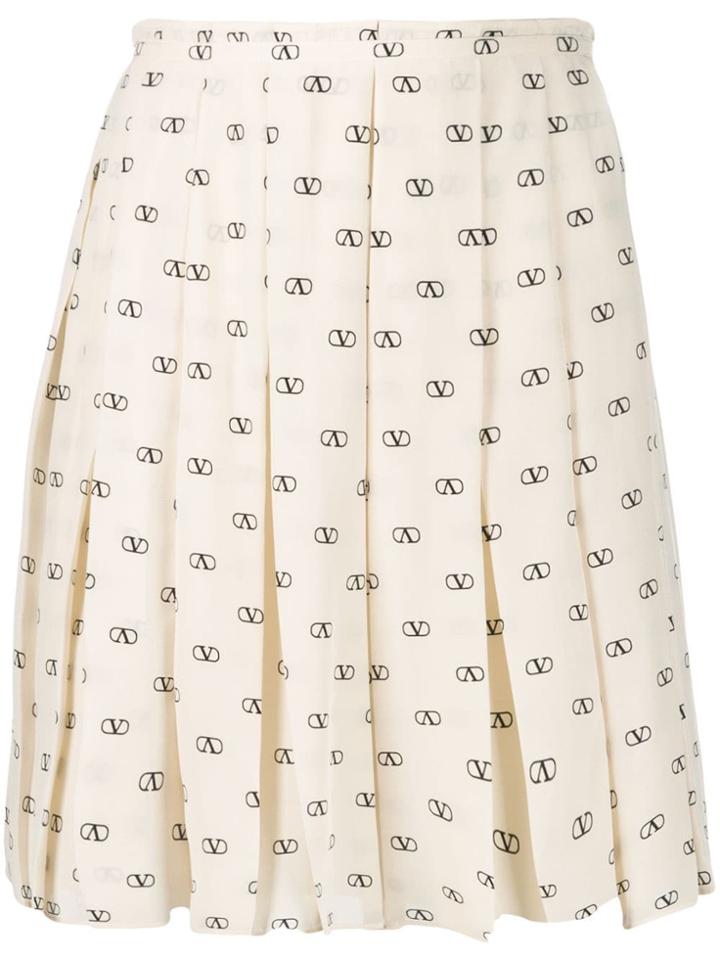 Valentino Pleated Logo Pattern Skirt - Neutrals