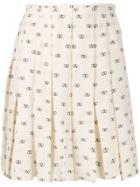 Valentino Pleated Logo Pattern Skirt - Neutrals
