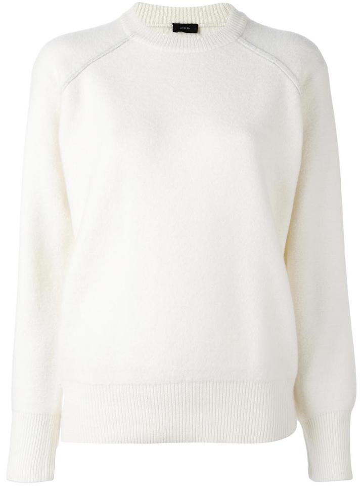 Joseph Ribbed Round Neck Jumper, Women's, Size: Large, White, Wool