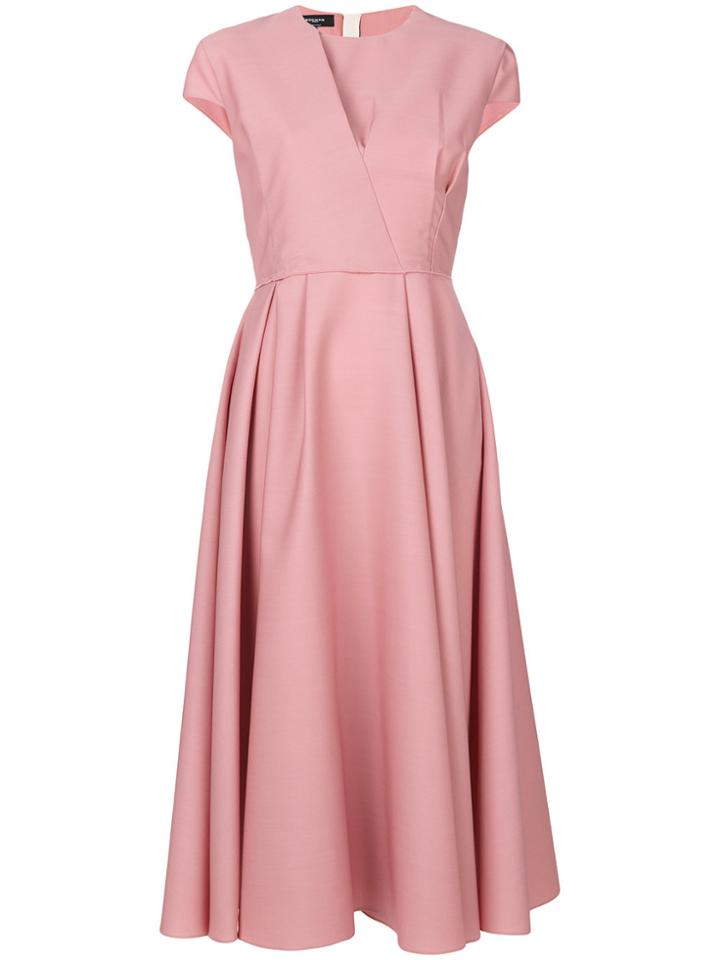 Rochas Full Skirt Pleated Dress - Pink & Purple