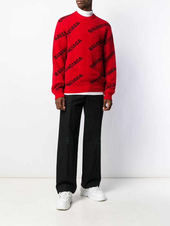 Balenciaga Logo Intarsia Jumper - Red