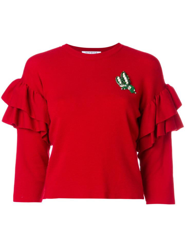 Vivetta Ruffle Cropped Sleeve Sweater - Red