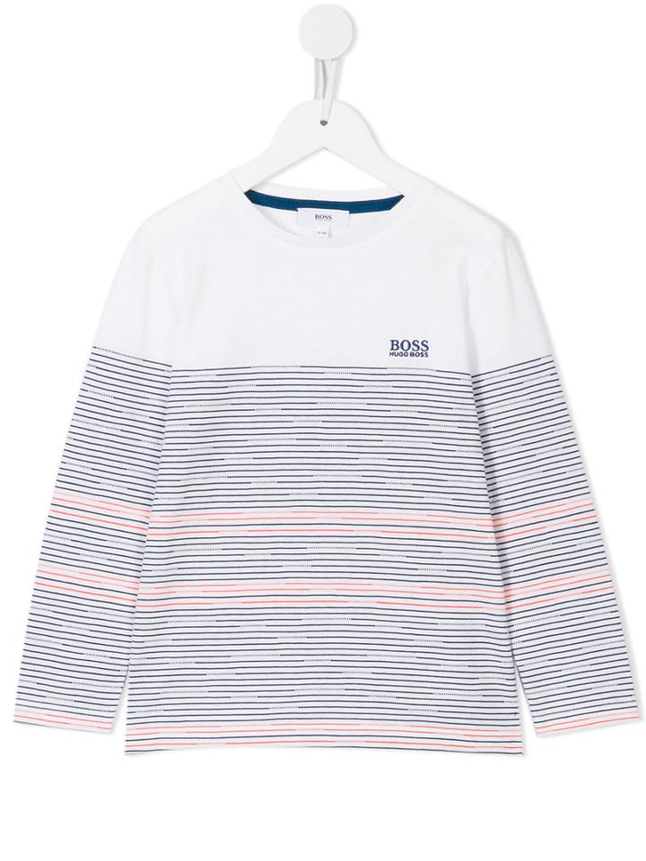 Boss Kids Abstract Striped Print Top, Boy's, Size: 6 Yrs, White