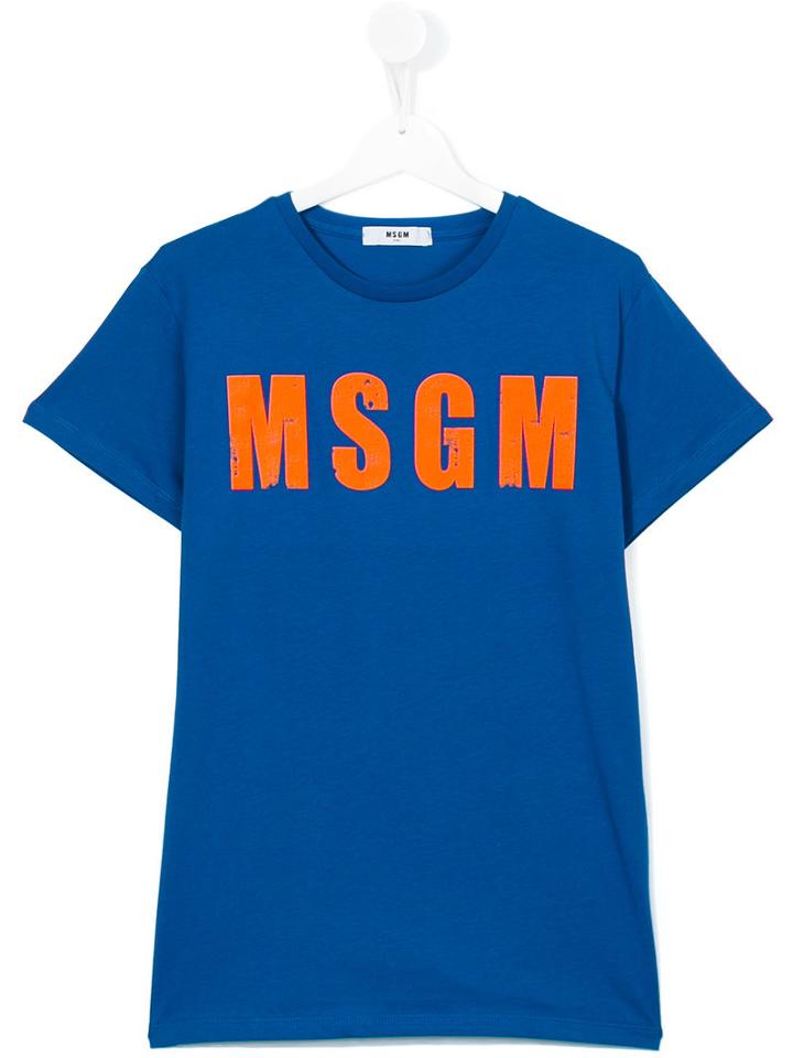 Msgm Kids - Orange Logo T-shirt - Kids - Cotton - 14 Yrs, Blue