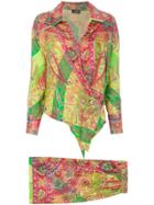 Versace Vintage Paisley Print Shirt & Skirt - Multicolour