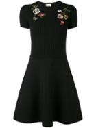 Red Valentino - Floral Embroidery Flared Dress - Women - Polyamide/viscose - M, Black, Polyamide/viscose