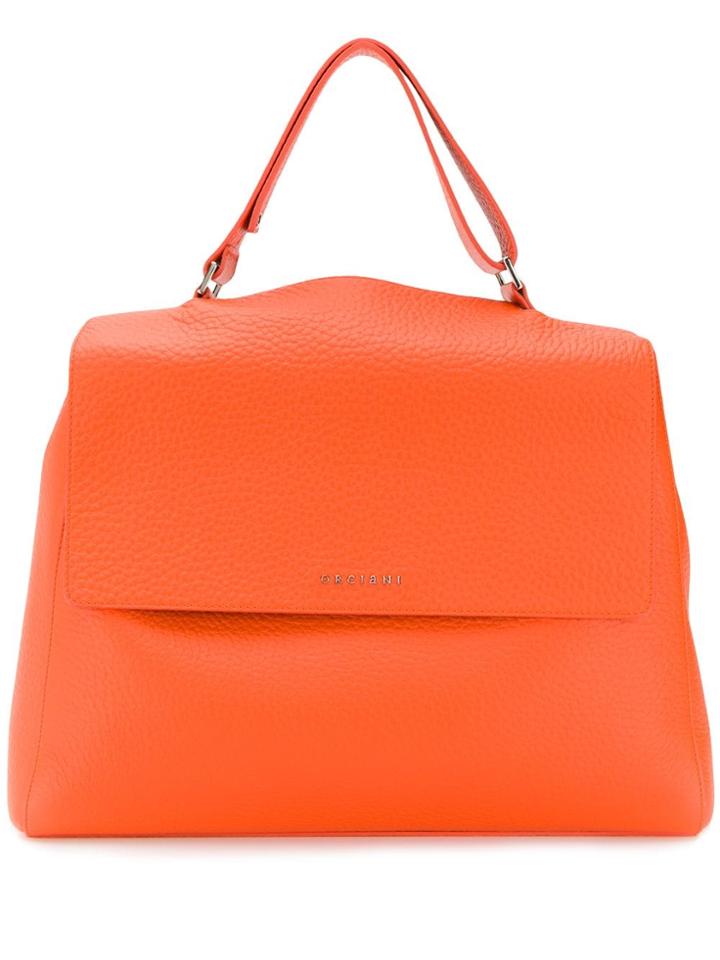 Orciani Large Pebbled Tote Bag - Orange
