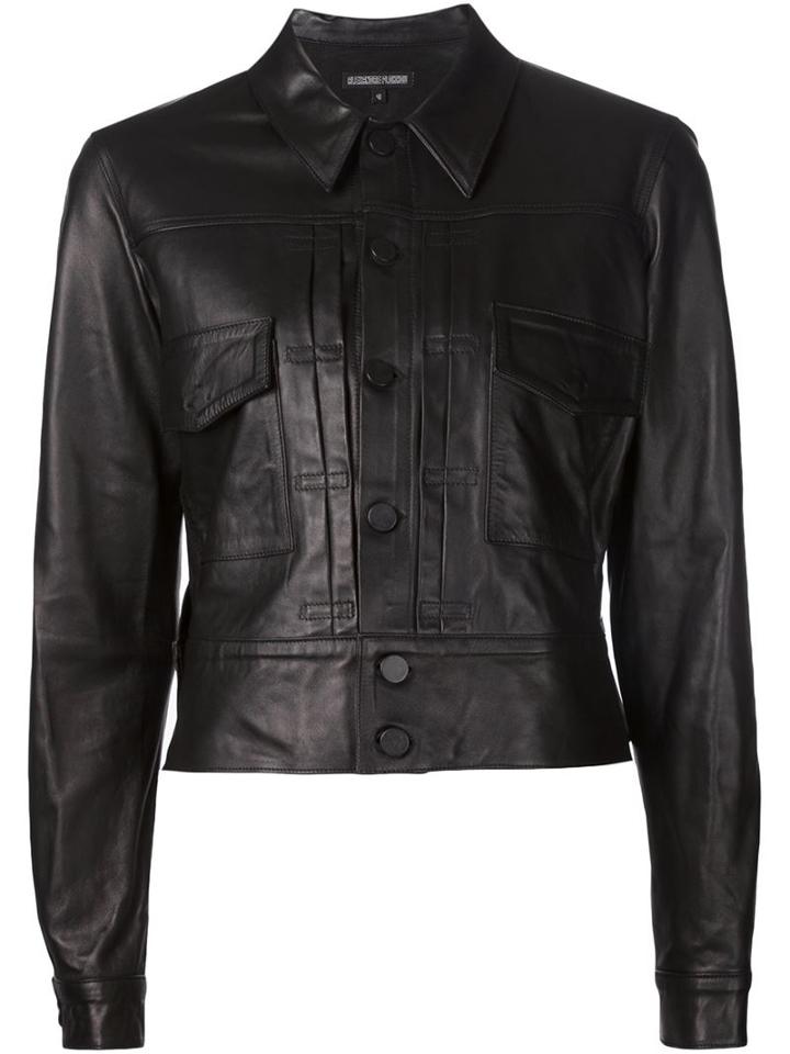 Alexandre Plokhov Cropped Leather Jacket, Women's, Size: 42, Black, Lamb Skin