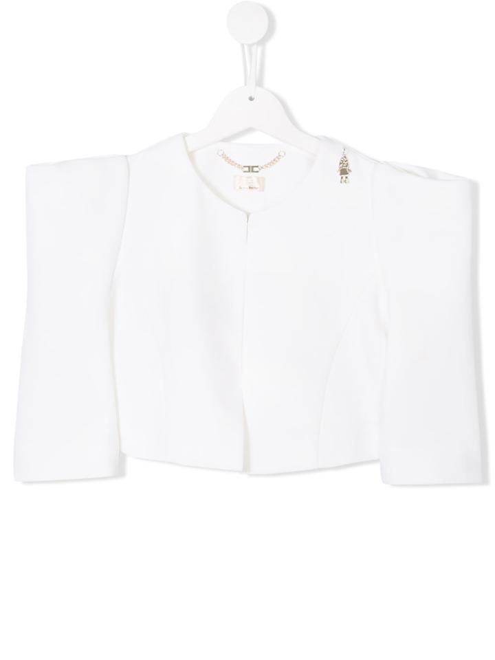 Elisabetta Franchi La Mia Bambina Structured Cropped Blazer - White