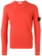 V-neck Logo Patch Jumper - Men - Cotton - S, Yellow/orange, Cotton, Stone Island