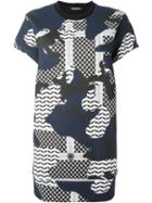 Neil Barrett Patterned Camouflage T-shirt Dress, Women's, Size: Small, Blue, Viscose/spandex/elastane/lyocell/cotton