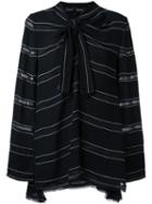 Proenza Schouler Striped Pussybow Top, Women's, Size: 10, Black, Viscose/acetate/silk