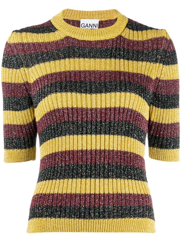 Ganni Striped Glitter Jumper - Yellow