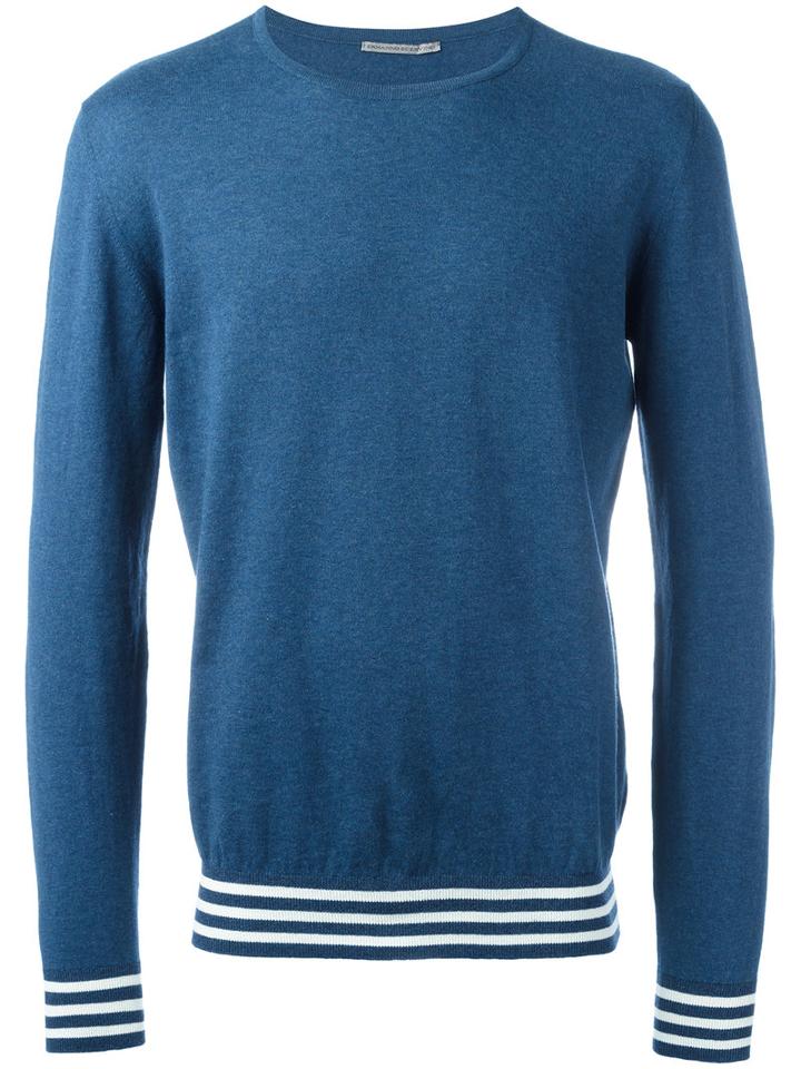 Ermanno Scervino Striped Trim Sweatshirt, Men's, Size: 46, Blue, Cotton