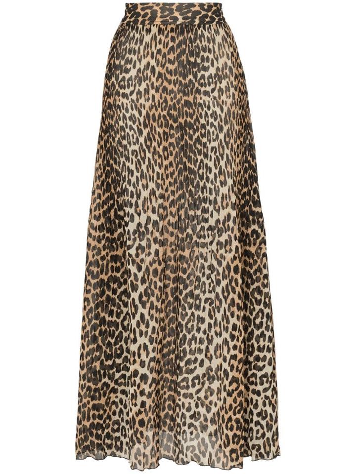 Ganni Leopard Print Maxi Skirt - Brown
