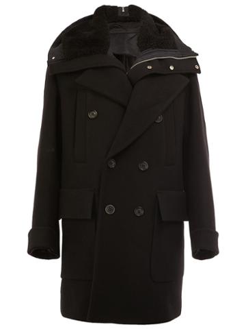 Juun.j Contrast Collar Coat, Men's, Size: 46, Black, Sheep Skin/shearling/nylon/polyester/wool