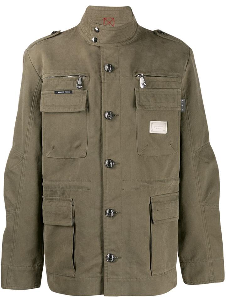 Philipp Plein Logo Fitted Parka Jacket - Green