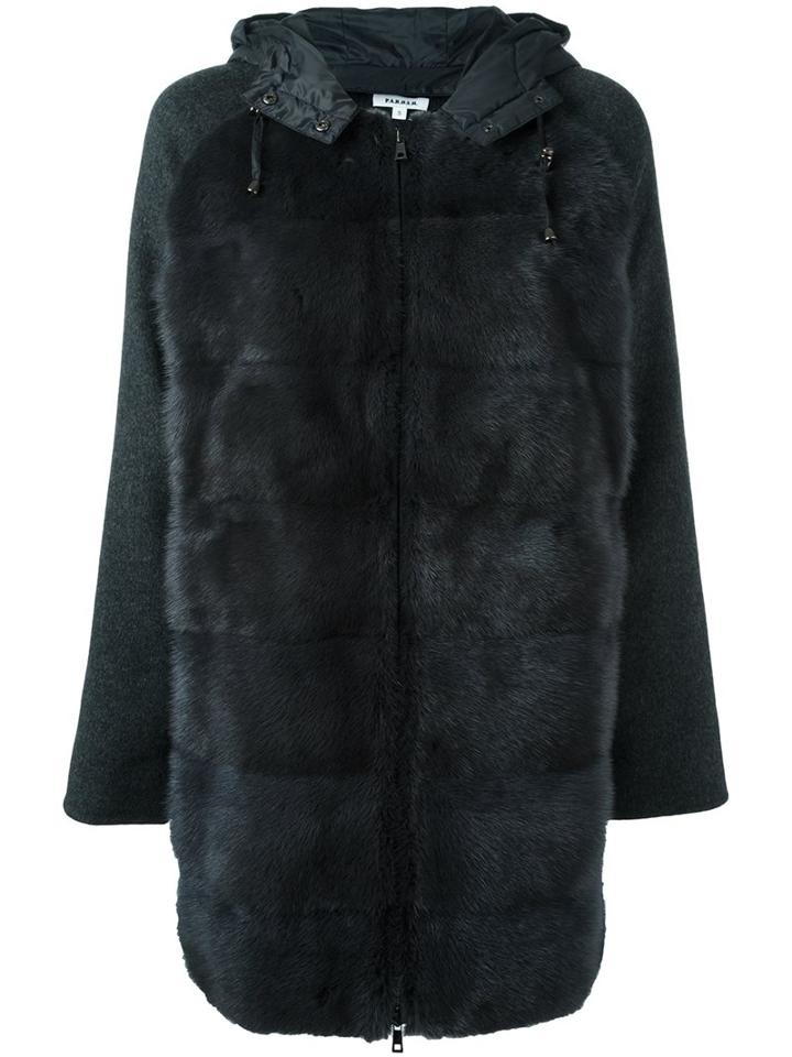 P.a.r.o.s.h. Hooded Coat, Women's, Size: Large, Grey, Mink Fur/wool/polyester