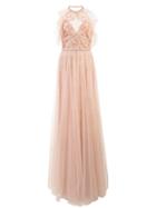Marchesa Notte Embroidered Halterneck Top Dress - Nude & Neutrals
