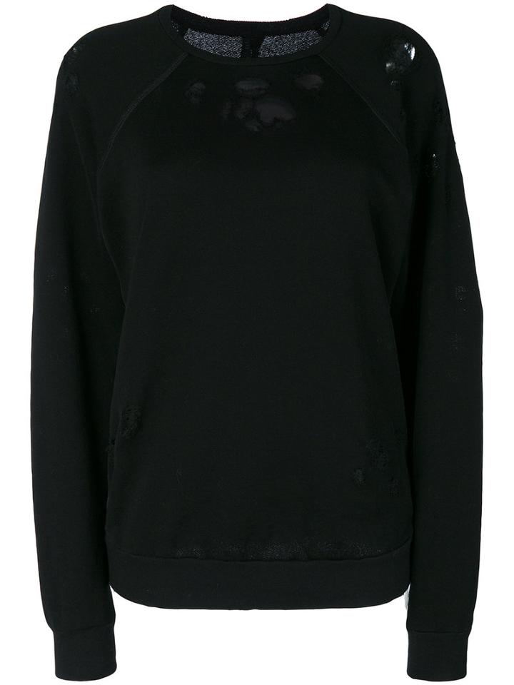 Unravel Project - Distressed Crew Neck Top - Women - Cotton - M, Black, Cotton