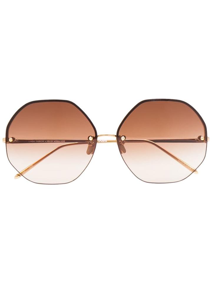 Linda Farrow Gold-tone And Brown Oversized Sunglasses