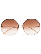 Linda Farrow Gold-tone And Brown Oversized Sunglasses