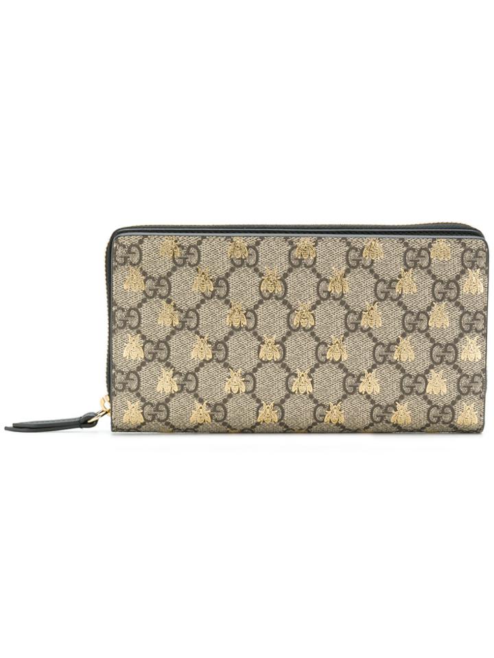 Gucci Gg Supreme Bees Wallet - Brown