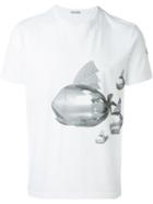 Moncler Mechanical Fish Print T-shirt, Men's, Size: L, White, Cotton