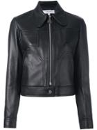 Carven Cropped Leather Jacket, Women's, Size: 40, Black, Lamb Skin/acetate