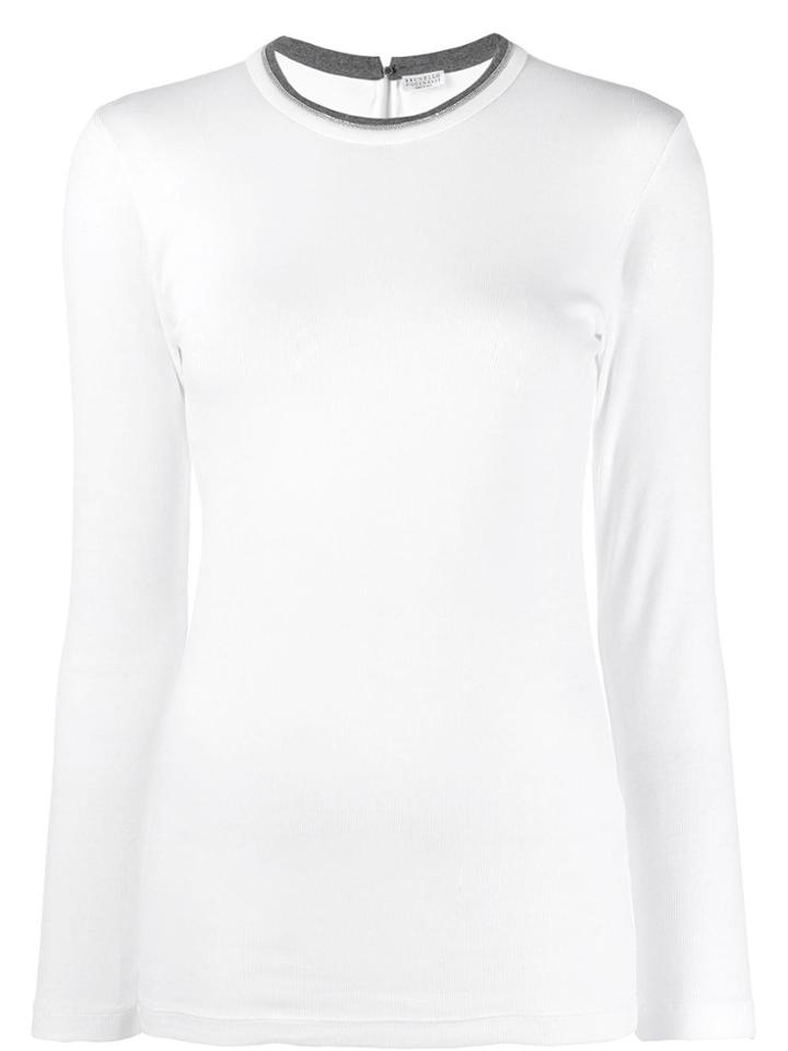 Brunello Cucinelli Striped Embellished Neck T-shirt - White