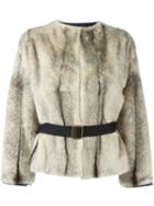 Inès & Maréchal Belted Jacket, Women's, Size: 38, White, Mink Fur/acetate/silk