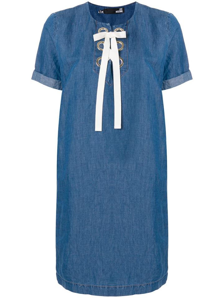 Love Moschino Lace Up Denim Dress - Blue
