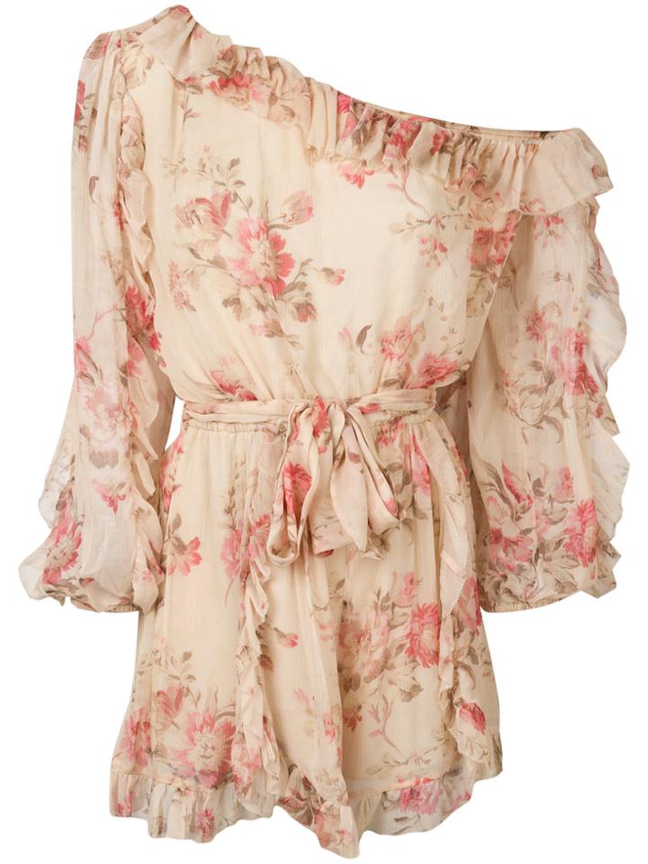 Zimmermann One-shoulder Floral Playsuit - Nude & Neutrals