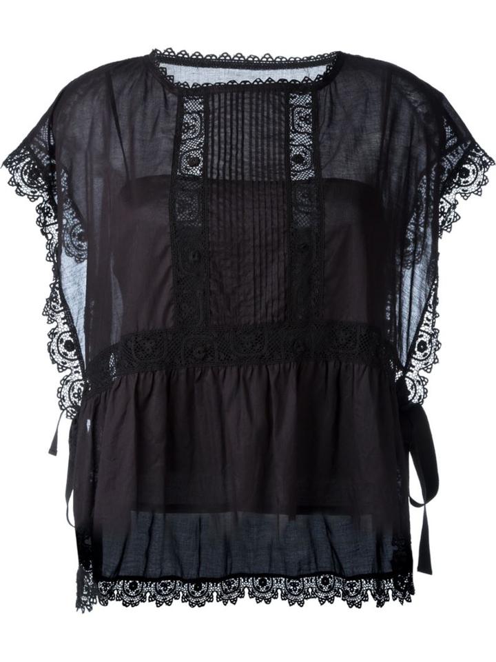 Red Valentino Embroidered Lace Trim Blouse, Women's, Size: 44, Black, Cotton