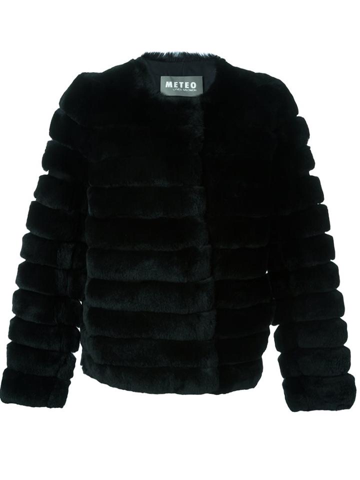 Meteo By Yves Salomon Panelled Fur Jacket, Women's, Size: 36, Black, Silk/hemp/rabbit Fur