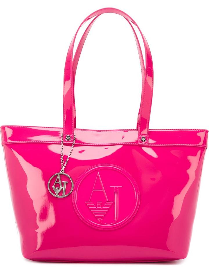 Armani Jeans Logo Shoulder Bag, Women's, Pink/purple, Pvc