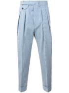 Wooster + Lardini Striped Cropped Trousers, Men's, Size: 46, White, Cotton/spandex/elastane