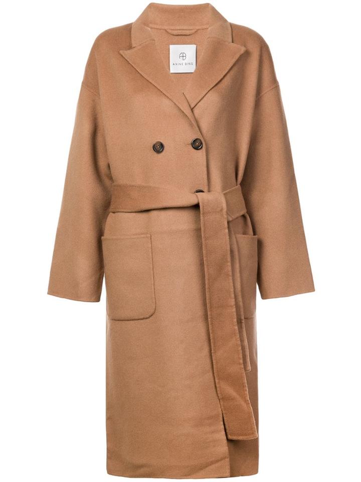 Anine Bing Belted Double-breasted Coat - Neutrals