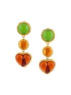 Chanel Vintage Heart Gripoix Dangle Clip-on Earrings, Women's, Orange