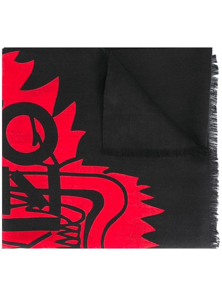 Kenzo 'tiger Head' Scarf, Adult Unisex, Black, Wool/silk