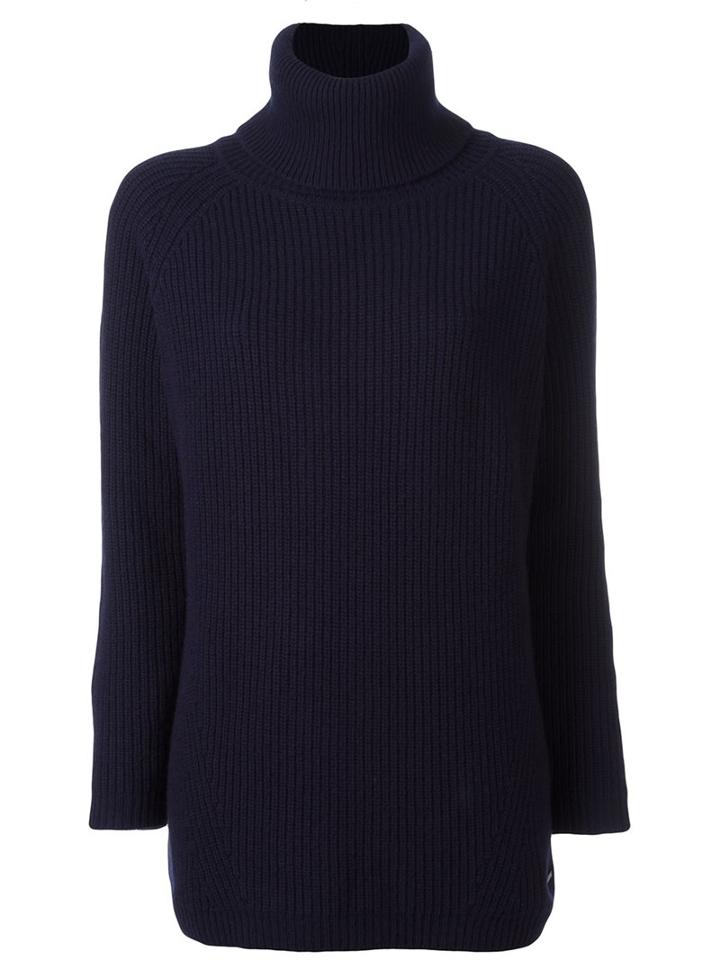 Woolrich Ribbed Roll Neck Jumper, Women's, Size: Medium, Blue, Polyamide/viscose/mohair/wool