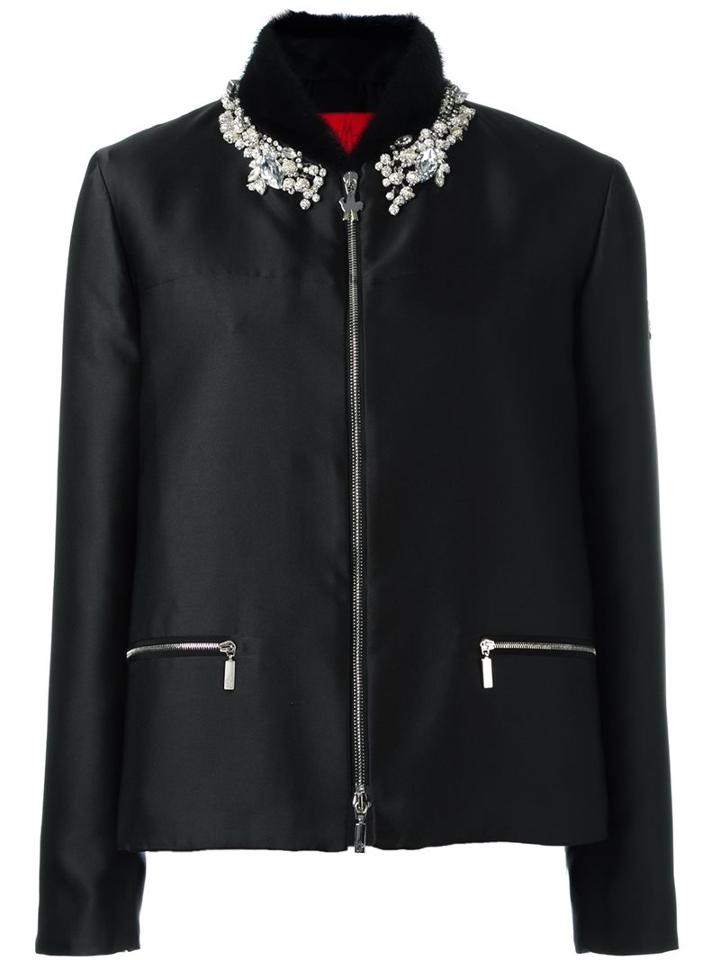 Moncler Gamme Rouge Embellished Puffer Jacket, Women's, Size: 3, Black, Mink Fur/feather Down/silk/polyester
