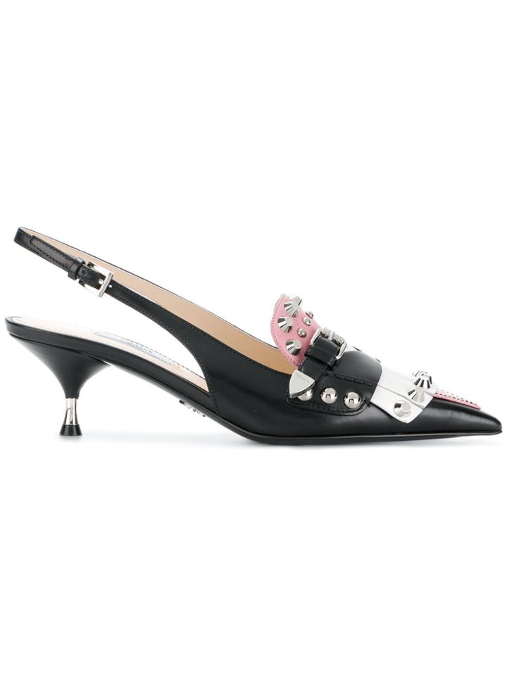 Prada Studded Fringe Pumps - Black