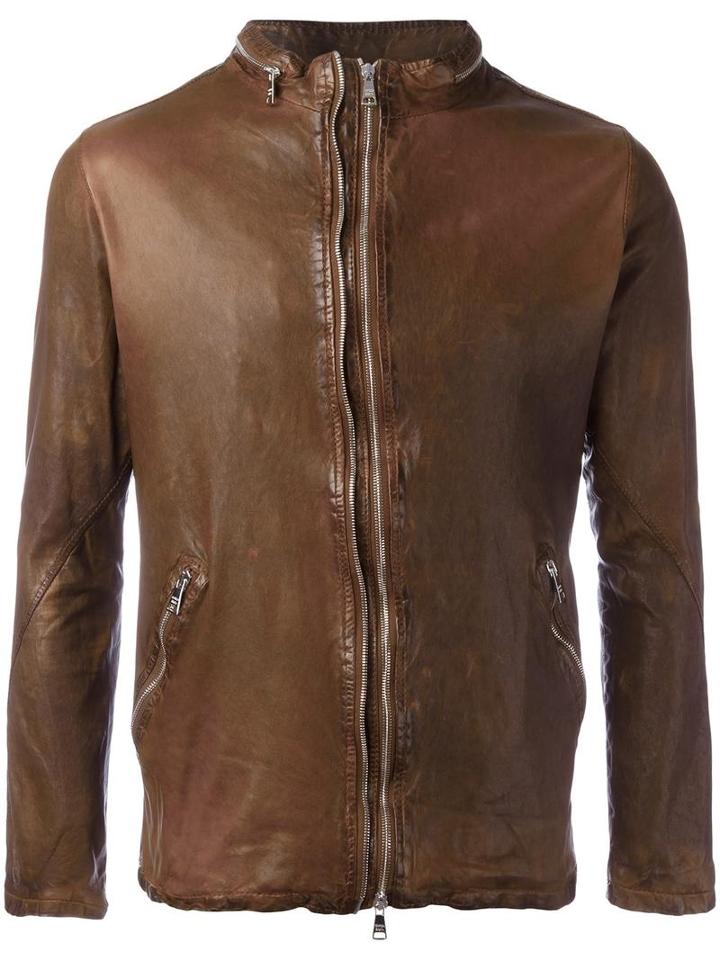 Giorgio Brato Classic Leather Jacket, Men's, Size: 48, Brown, Leather/nylon/cotton