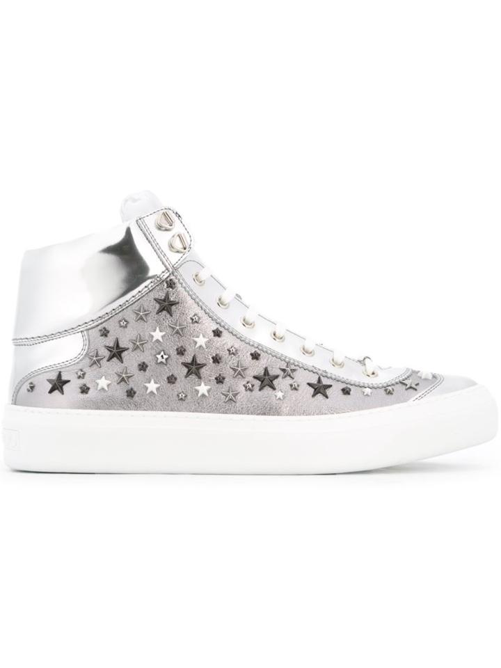 Jimmy Choo Argyle Hi-top Sneakers, Men's, Size: 42, Grey, Leather/patent Leather/rubber